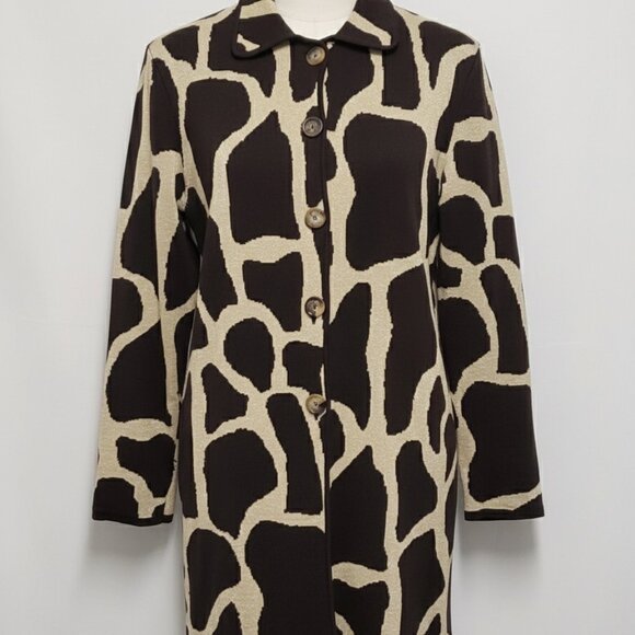 NWT Chico’s Vintage Metallic Giraffe Print Cardigan Sweater Women’s Size 3 - Picture 1 of 11